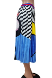 Pop Art Print Pleated Midi Skirt Trendy Fashion Half Skir