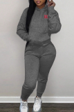 Casual Letters Contrast Hooded Long Sleeve Two Pieces