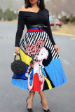 Pop Art Print Pleated Midi Skirt Trendy Fashion Half Skir