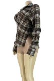 Y2K Deep V Plaid Shirt Oversized Asymmetric Design Casual Top