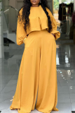 Vintage Lantern Sleeve Crop Top Wide Leg Pants 2 Piece Set