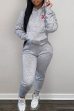 Casual Letters Contrast Hooded Long Sleeve Two Pieces