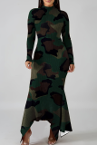 Casual Camouflage Print Irregular Irregular Hem O Neck Irregular Dresses