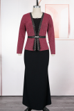 Trimmed Cardigan Style Dress Waist Slim Elegant Maxi Dress