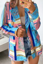 Vintage Printed Blazer Two Piece Set Loose Coat High Waist Shorts Fashion Outfit