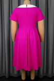 Elegant Solid Color Buckle Turndown Collar Long Plus Size Dresses