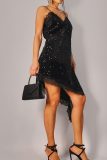 Y2K Sequin Lace Camisole Dress Asymmetric Hem Party Dress
