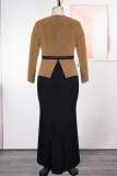 Trimmed Cardigan Style Dress Waist Slim Elegant Maxi Dress
