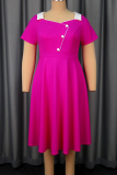 Elegant Solid Color Buckle Turndown Collar Long Plus Size Dresses