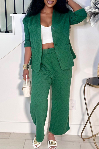 Quilted Diamond Cardigan Pajama Set Long Sleeve Wide Leg Lounge Wear Two Piece
