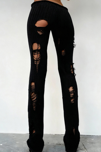 Distressed Knit Pants Flared Leg Edgy Street Style Casual Trousers