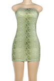 Bandeau Snake Print Dress Waist Cinched Bodycon Sexy Mini Party Gown