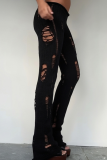 Distressed Knit Pants Flared Leg Edgy Street Style Casual Trousers