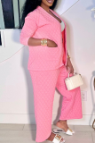 Quilted Diamond Cardigan Pajama Set Long Sleeve Wide Leg Lounge Wear Two Piece