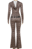 Casual Leopard Print Camouflage Print Zipper Hooded Long Sleeve Two Pieces