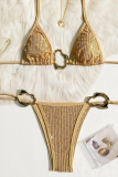 Halter Sequin Bikini Set Metal Accent Tie Side Sexy Vacation Swimwear