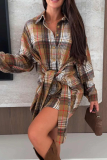 Plaid Shirt Dress Knot Waist Long Sleeve Casual Fashion Mini Dress