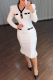 Puff Sleeve Contrast Waist Dress Ruffled Hem Elegant Office Midi Dress