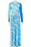 Bubble Print Sheer Maxi Dress Twist Slit Bodycon Long Sleeve Dress