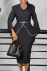 Waist Belt Ruffled Dress Contrast Trim Elegant Office Midi Dress