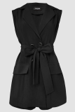 Sleeveless Blazer Collar Jumpsuit Tie Waist Pocket Casual Fashion Romper