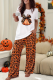 Halloween Print Tee & Leopard Pants Two Piece Set Casual Comfort Holiday Loungewear