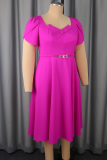 Plus Size Puff Sleeve Waist Dress Rhinestone Trim Midi Elegant Gown