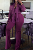 Sheer Tie Blouse Flared Pants Stylish Elegant Two-piece Set