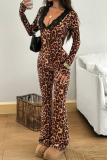 Lace Deep V Printed Jumpsuit Slim Flared Pants Stylish Piece