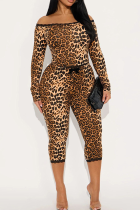 Off-shoulder Long Sleeve Top Drawstring Capri Pants Two-piece Set