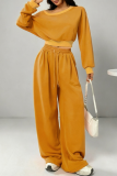 Off-shoulder Cropped Sweatshirt Drawstring Wide-leg Pants Casual Stylish Two-piece Set