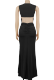 Sleeveless Slim Maxi Dress Metal Buckle Tie Design Elegant Gown