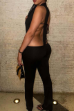 Sexy Solid Color Backless Halter Skinny Jumpsuits