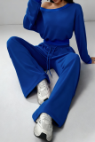 Off-shoulder Cropped Sweatshirt Drawstring Wide-leg Pants Casual Stylish Two-piece Set