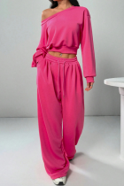 Off-shoulder Cropped Sweatshirt Drawstring Wide-leg Pants Casual Stylish Two-piece Set