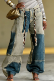 Patchwork Vintage Wide-leg Jeans Fringe Tie Retro Pants