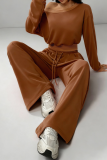 Off-shoulder Cropped Sweatshirt Drawstring Wide-leg Pants Casual Stylish Two-piece Set