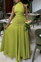 Elegant Solid Color Ruched Turtleneck Long Dresses