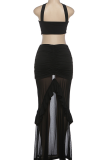 Sexy Solid Color Mesh Strapless Long Dresses