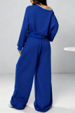 Off-shoulder Cropped Sweatshirt Drawstring Wide-leg Pants Casual Stylish Two-piece Set