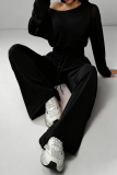 Off-shoulder Cropped Sweatshirt Drawstring Wide-leg Pants Casual Stylish Two-piece Set