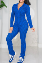 Striped Hooded Zipper Set Slim Flared Pants Casual Stylish Two-piece