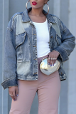 Vintage Loose Denim Jacket Collar Multi-pocket Casual Coat