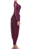 Long-sleeve Slim Dress Ruched Wrap Design Elegant Maxi Gown