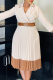 Blazer Collar Contrast Pleated Dress Belted Long-sleeve Gown