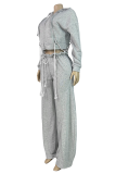 Hooded Cropped Top Rope Accent Wide-leg Pants Casual Two-piece
