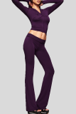 Zipper Ruched Cropped Top Flared Slim Loungewear Two-piece