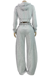 Hooded Cropped Top Rope Accent Wide-leg Pants Casual Two-piece