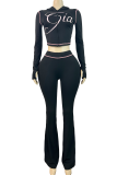 Zipper Ruched Cropped Top Flared Slim Loungewear Two-piece