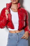 Paisley Reversible Cropped Puffer Jacket Stand-Collar Zip Coat
